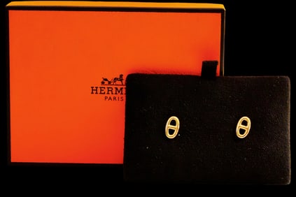 Hermes Farandole 18K Rose Gold Stud Earrings W/Box