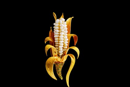 Antique French 18K, Pearl and Peridot Corn Brooch