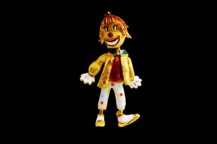 Marti Vintage 18K Yellow Gold and Enamel Clown Brooch