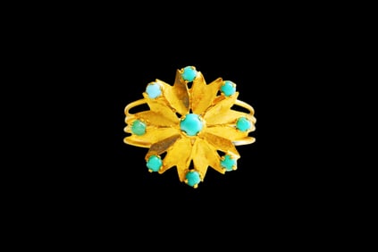 18K Yellow Gold and Turquoise Vintage Ring