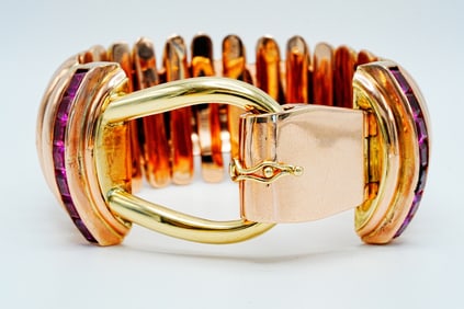 14K Rose/Yellow Gold and Lab Ruby 8" Buckle Bracelet