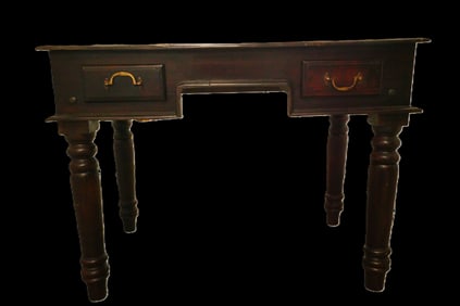 Antique Dark Wood Writing Desk with Turned Legs