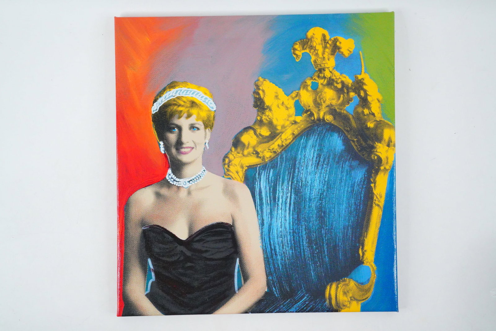 Steve Kaufman Hand Embellished Silkscreen #34/50: Steve Kaufman (American, 1960-2010) "Princess Diana and the Royal Throne" Limited Edition Hand Embellished Silkscreen on Canvas #34/50 - Vibrant limited edition canvas artwork by famed American pop ar