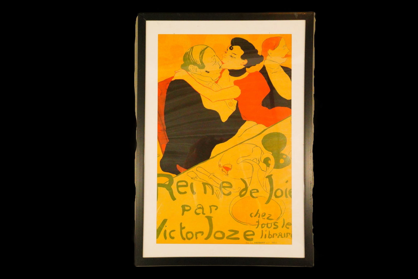 After Henri de Toulouse-Lautrec "Reine de Joie" Print: After Henri de Toulouse-Lautrec (French, 1864-1901) "Reine de Joie" Print, Framed - Vibrant reproduction of Henri de Toulouse-Lautrec's famed 1892 poster "Reine de Joie," originally created to adverti