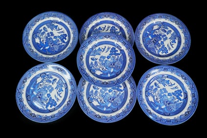 Set of (7) Churchill "Blue Willow" Dinner Plates