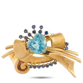 Tiffany & Co. 13.15ct Aquamarine, Sapphire, 14K Brooch
