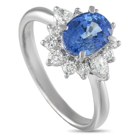 2.30ct Blue Sapphire, 0.60ctw Diamond and Platinum Ring