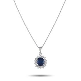 2.85ct Blue Sapphire, 0.40ctw Diamond, Platinum Necklace