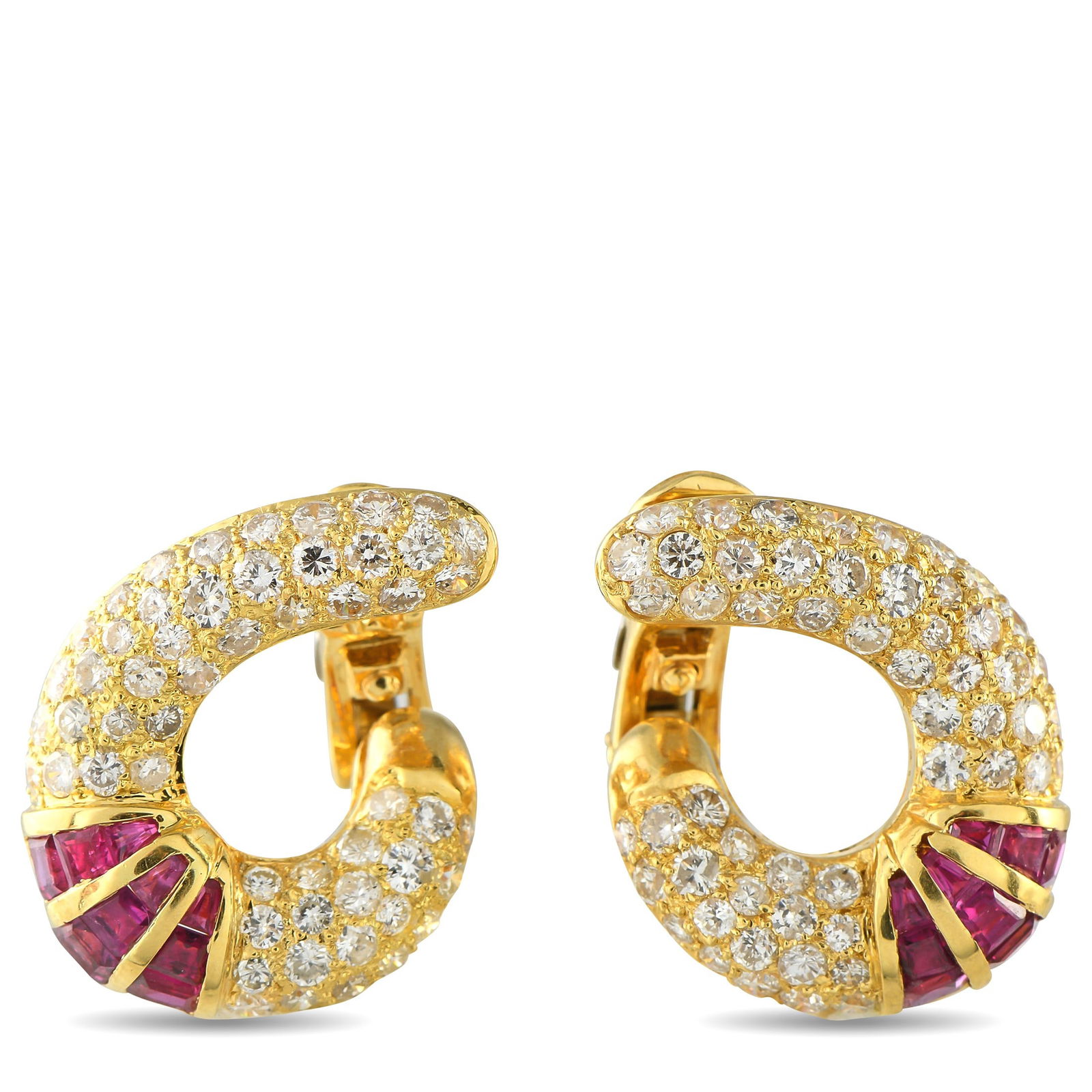 3.10ctw Diamond, 2.35ctw Ruby and 18K Ear Clips