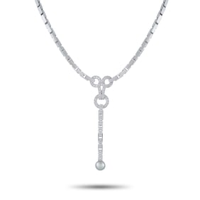 Cartier Agrafe 18K White Gold, Diamond and Pearl Necklace