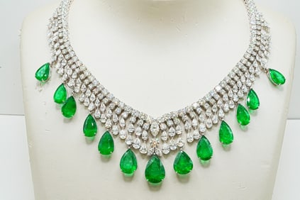 49.10ctw Emerald, 59.80ctw Diamond and 18K Necklace