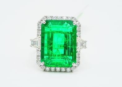 13.18ct GIA Zambian Emerald, 1.40ctw Diamond 18K Ring