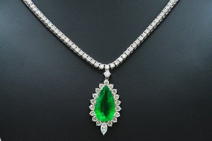 14.85ct Zambian Emerald, 13.25ctw Diamond, 14K Necklace