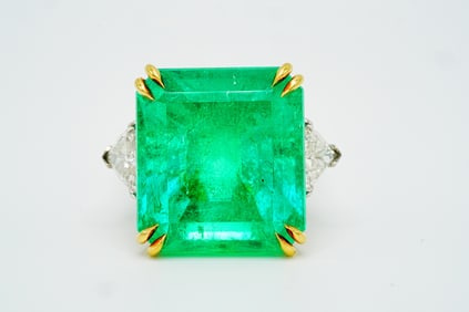 24.25ct GIA Colombian Emerald and 1.41ctw Diamond Ring