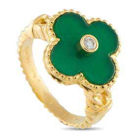 Van Cleef & Arpels Alhambra 18K, Diamond, Chalcedony Ring