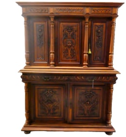 Antique Renaissance Revival Carved Walnut Cabinet