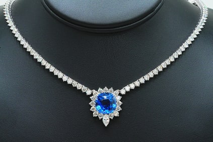 18.80ctw Diamond and 11.19ct GIA Ceylon Sapphire Necklace