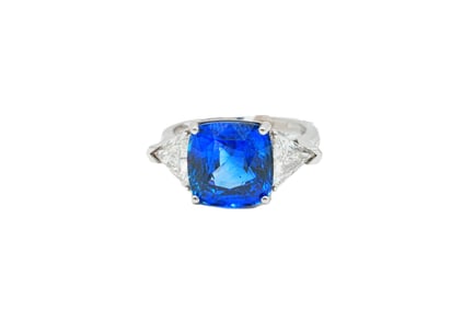 7.11ct GIA Blue Sapphire, 1.29ctw Diamond and 18K Ring