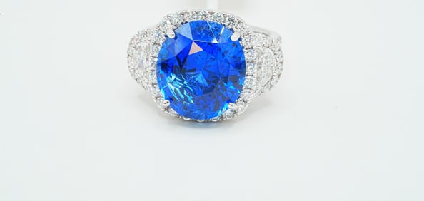 11.66ct GIA Ceylon Sapphire, 1.80ctw Diamond 18K Ring
