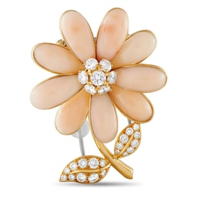 Van Cleef & Arpels 18K, Diamond and Coral Flower Brooch