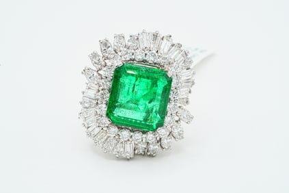 13.07ct GIA Zambian Emerald, 8.90ctw Diamond 18K Ring