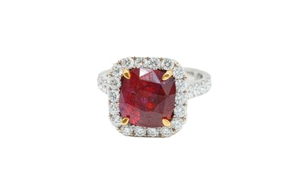 5.24ct GIA No Heat Ruby, 1.25ctw Diamond and 18K Ring