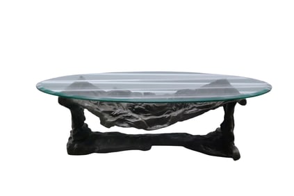 Michael S. Jacqueline Table With Bronze Base, Glass Top