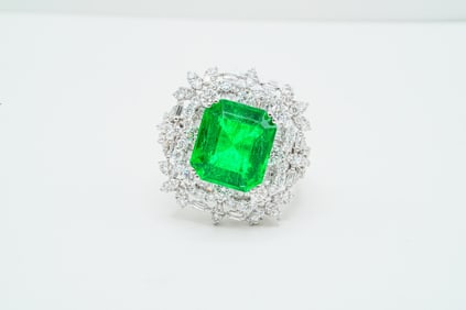 4.95ct Zambian Emerald, 2.20ctw Diamond and 18K Ring
