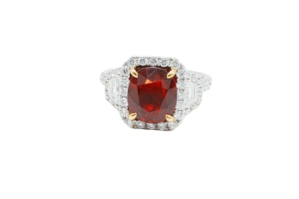 4.15ct GIA Mozambique Ruby, 1.25ctw Diamond 18K Ring