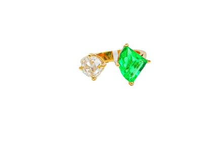 1.80ct Emerald, 1.30ct Diamond and 18K Yellow Gold Ring