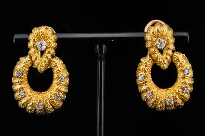 18K Yellow Gold and 0.40ctw Diamond Vintage Earrings