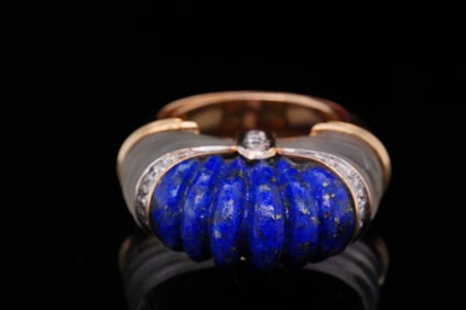 1970s 14K, 0.30ctw Diamond, Lapis and Crystal Ring