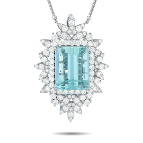 28.60ct Aquamarine, 5.50ctw Diamond, Platinum Necklace
