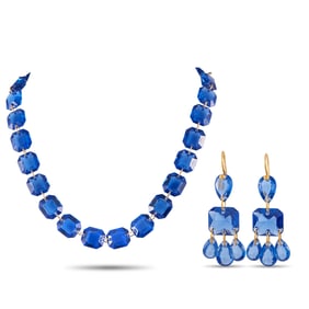 Baccarat 18K and Blue Crystal Necklace and Earrings