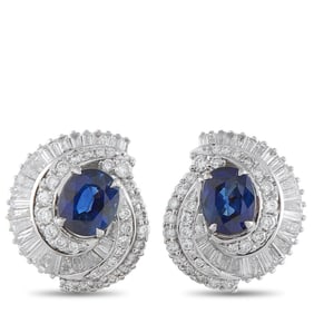 2.30ctw Sapphire, 1.50ctw Diamond and Platinum Earrings