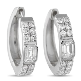 1.60ctw Diamond and 18K White Gold Huggie Hoop Earrings