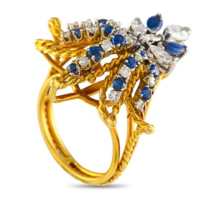 18K, 0.75ctw Diamond and 0.65ctw Sapphire Ring