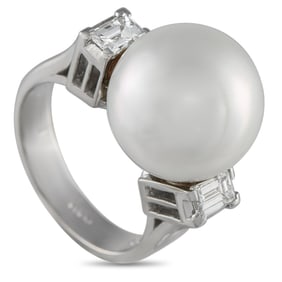 13.8mm Pearl, 0.68ctw Diamond and Platinum Ring