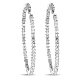 4.40ctw Diamond and 18K White Gold Hoop Earrings