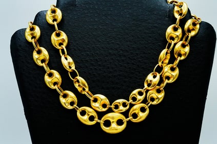 18K Yellow Gold 30" Puffed Mariner Link Necklace