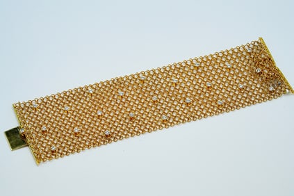 2.40ctw Diamond and 18K Yellow Gold 7" Mesh Bracelet