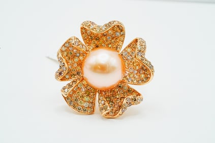 13mm South Sea Pearl, 3.85ctw Diamond and 14K Ring