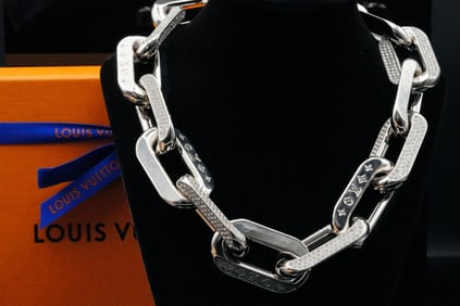 Louis Vuitton LV Edge Silver-Tone Necklace W/Box