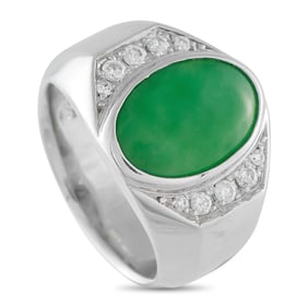 3.35ct Jade, 0.20ctw Diamond and Platinum Ring