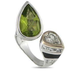 4.90ct Peridot, 1.63ctw Diamond and 18K White Gold Ring