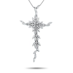 1.05ctw Diamond and 18K White Gold Cross Necklace