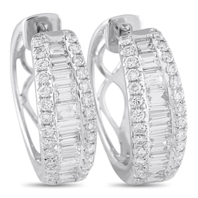 1.60ctw Diamond and 18K White Gold 0.70" Hoop Earrings