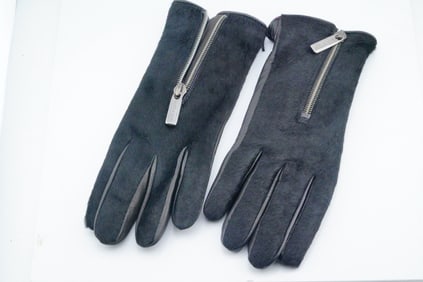Sermoneta Italy Black Kid Leather and Palm Fur Gloves