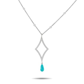 18K White Gold, 0.75ctw Diamond and Turquoise Necklace