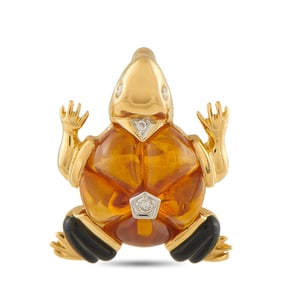 18K Yellow Gold, Citrine, Diamond, Onyx Turtle Pendant